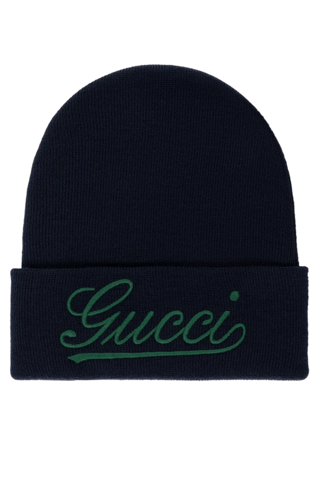 Gucci men's blue woolen hat with embroidery 185216 - photo 1