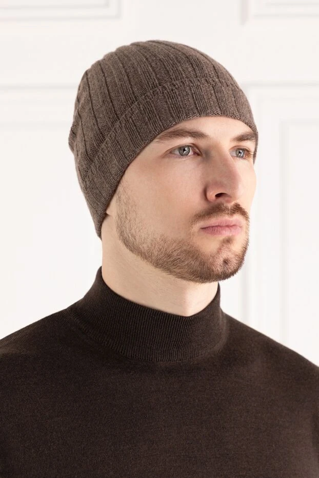 Cesare di Napoli men's brown wool and cashmere winter hat 185245 - photo 2