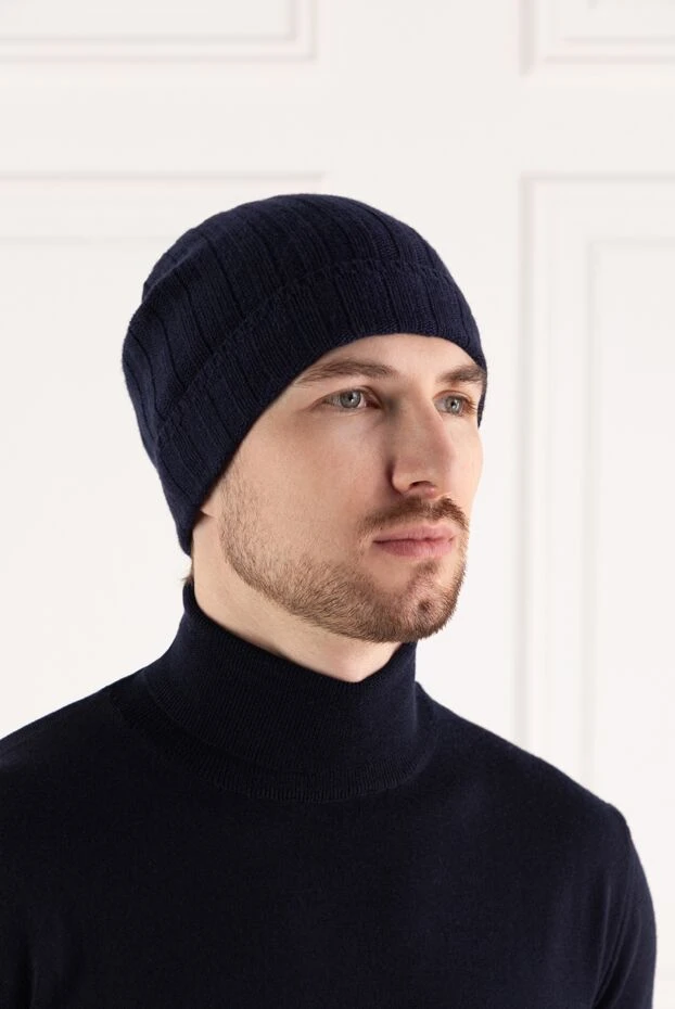 Cesare di Napoli men's navy blue winter hat made of wool and cashmere 185247 - photo 2