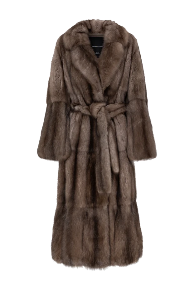 Women's long brown fur coat with sable belt