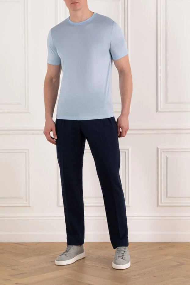 Cesare di Napoli блакитна футболка з бавовни чоловіча 196975 - фото 2
