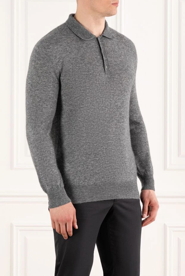 Loro Piana серое меланжевое поло на пуговицах из кашемира и шелка 185364 - фото 3