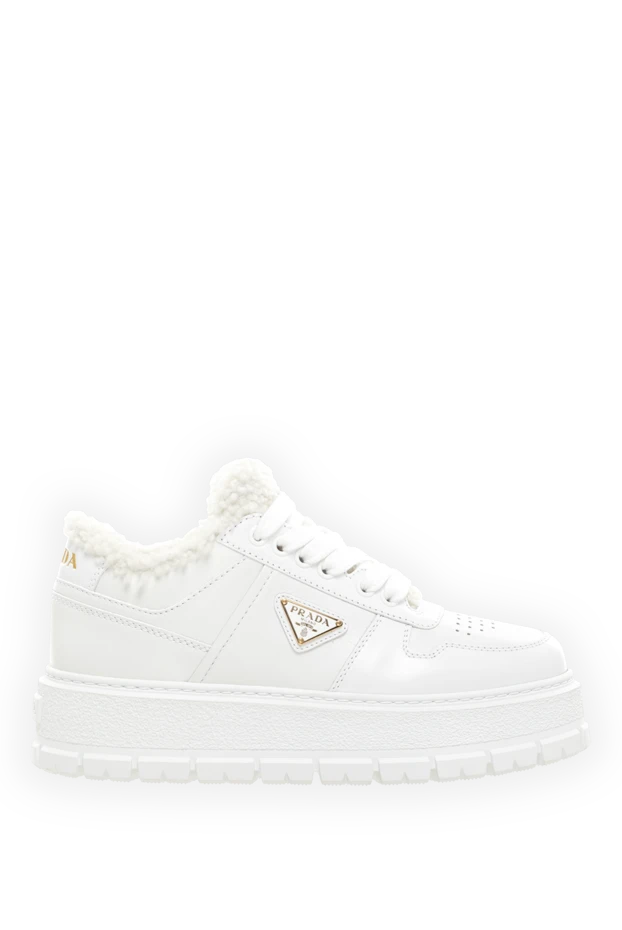 Prada women's winter leather sneakers white with fur 185376 - photo 1