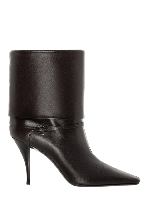 Women's black leather high-heeled boots