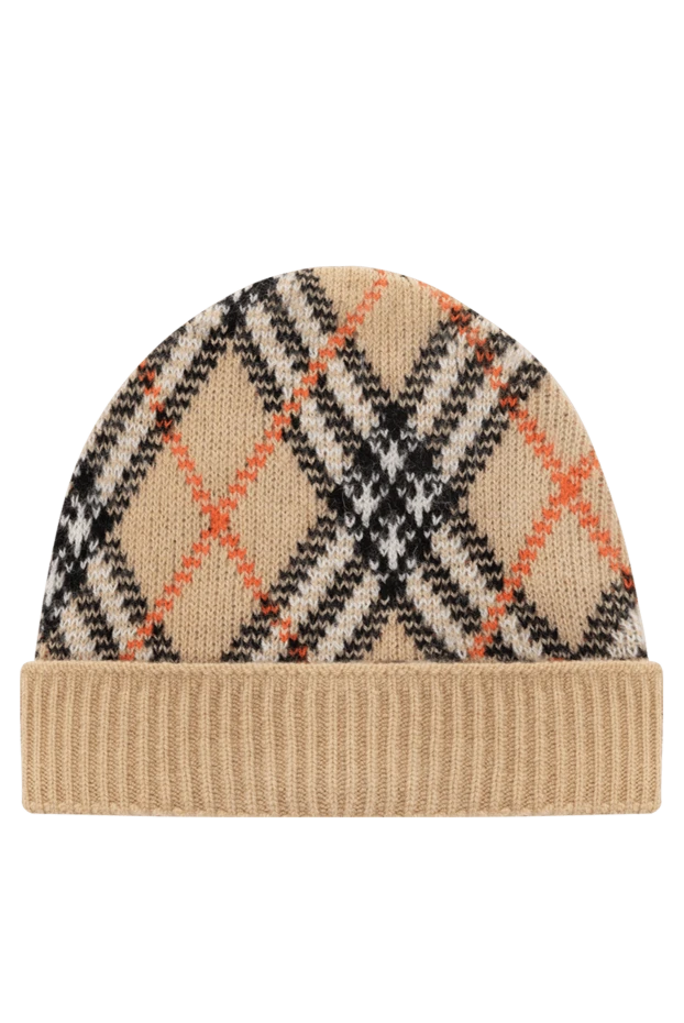 Women's winter hat in beige checkered pattern