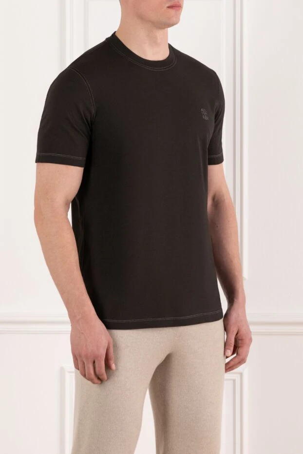 Brunello Cucinelli мужская футболка из хлопка коричневая 185490 - фото 3