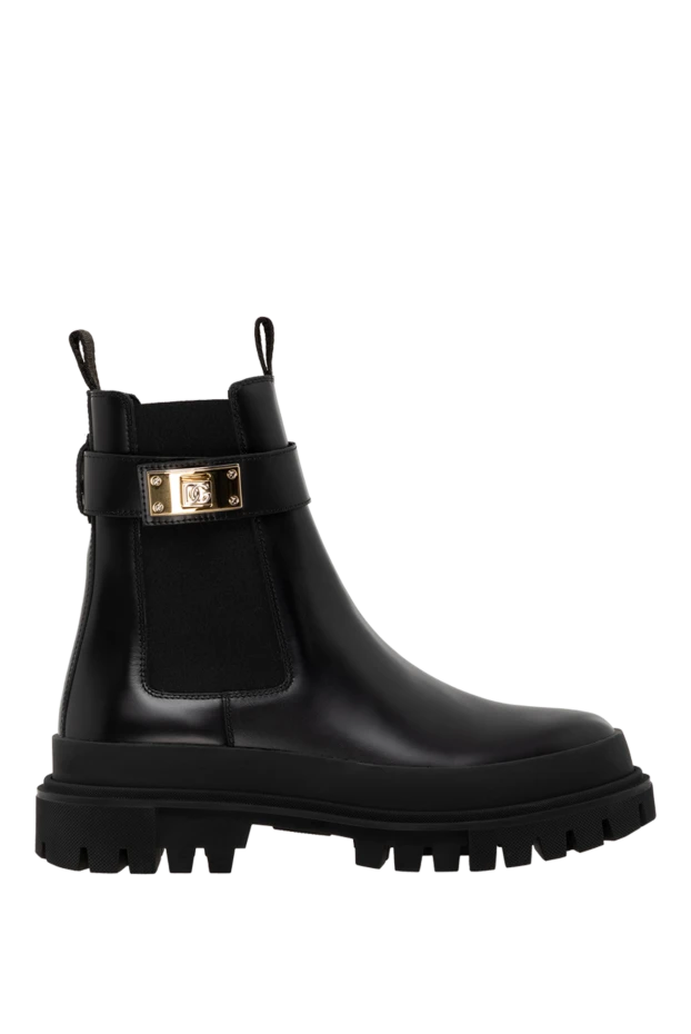 Dolce & Gabbana women's black calfskin ankle boots with branded strap 185519 - photo 1