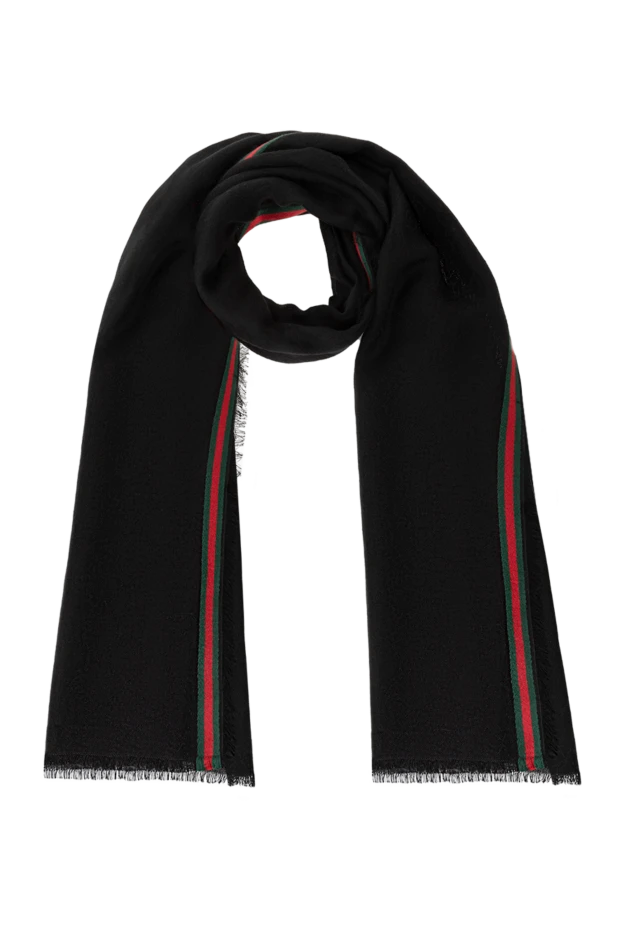 Gucci черный шарф мужской с бахромой 185534 - фото 1