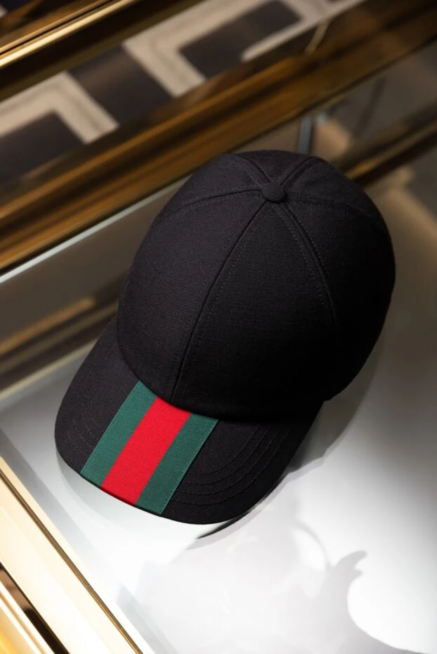 Gucci кепка мужская черная из хлопка с логотипом 185545 - фото 2