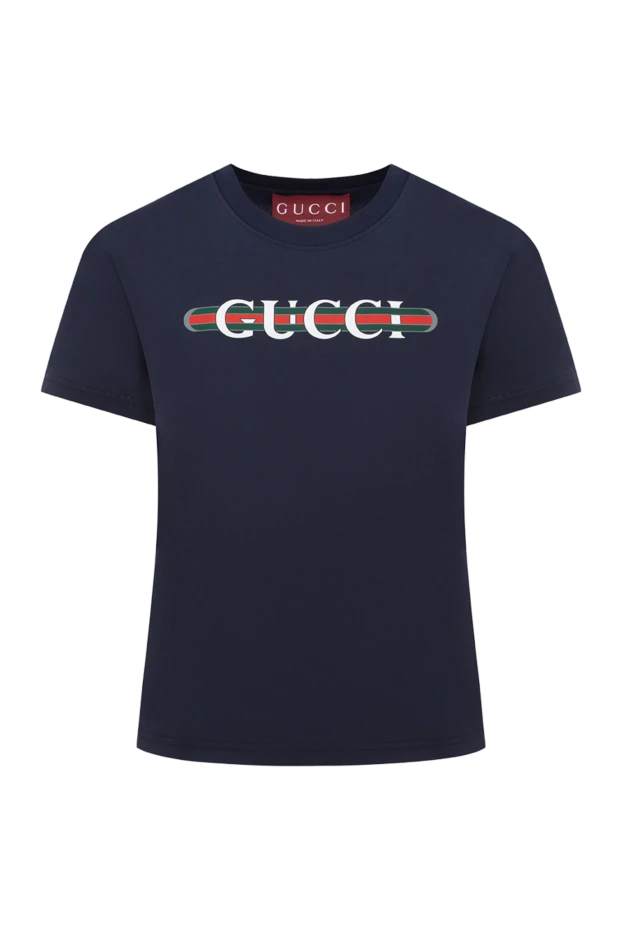 Gucci blue women's cotton t-shirt with logo 185568 - photo 1