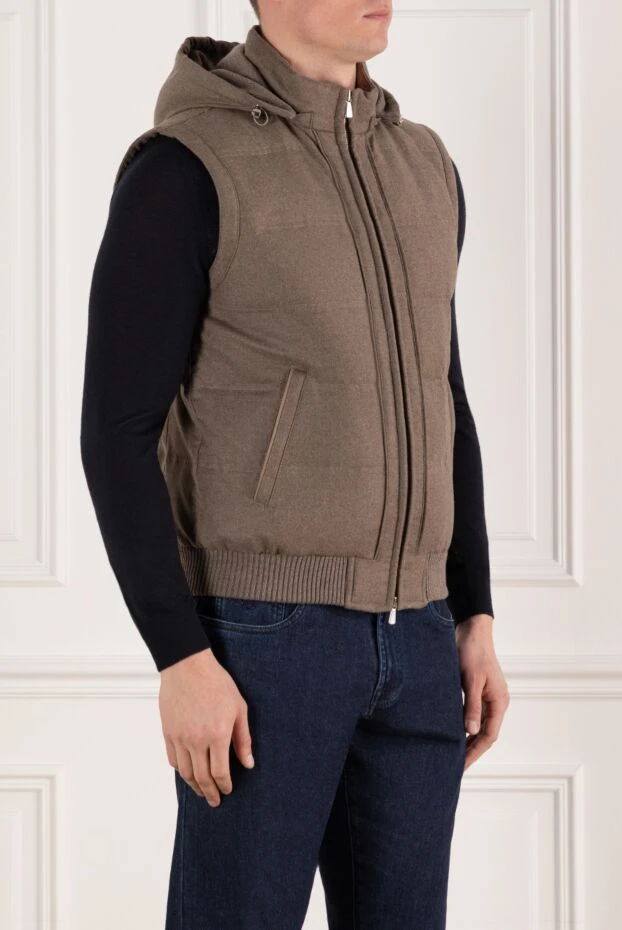 Enrico Mandelli men's beige cashmere vest with hood 185570 - photo 3