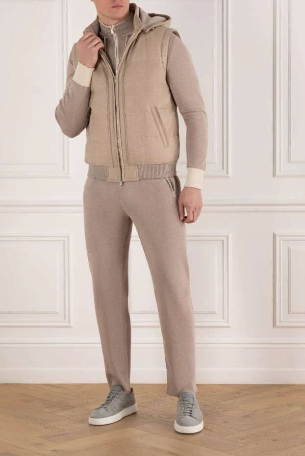Enrico Mandelli beige men's cashmere vest with hood 185572 - photo 2