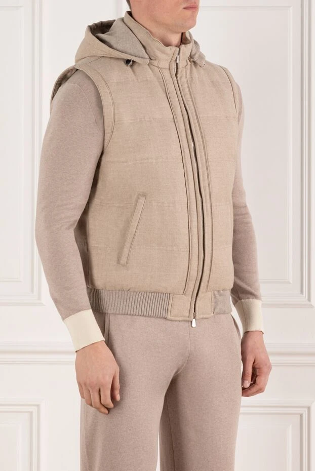 Enrico Mandelli beige men's cashmere vest with hood 185572 - photo 3
