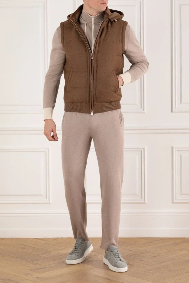 Enrico Mandelli brown men's cashmere vest with hood 185573 - photo 2