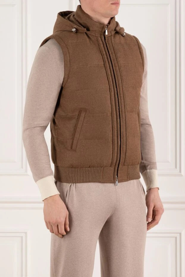 Enrico Mandelli brown men's cashmere vest with hood 185573 - photo 3