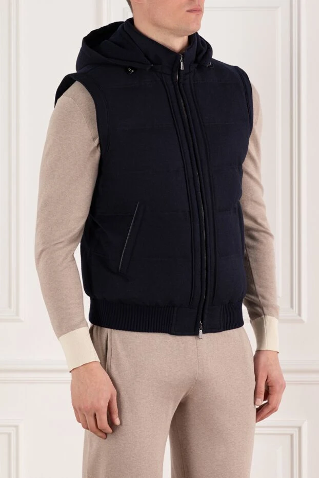 Enrico Mandelli men's blue cashmere vest with hood 185578 - photo 3