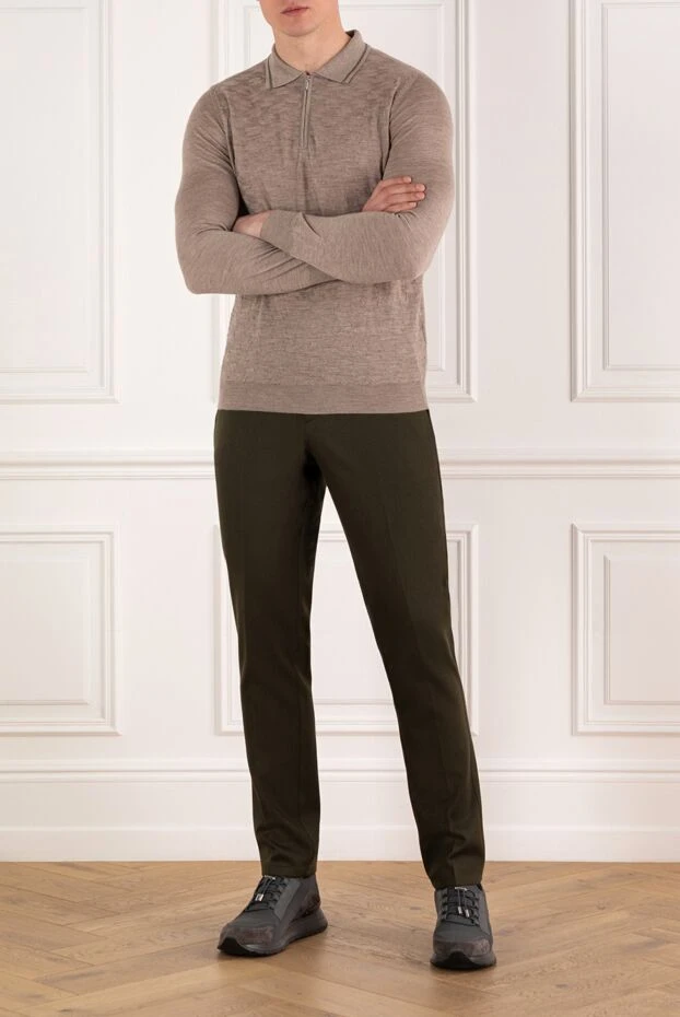 Zilli men's polo with zipper with long sleeves, beige 185615 - photo 2