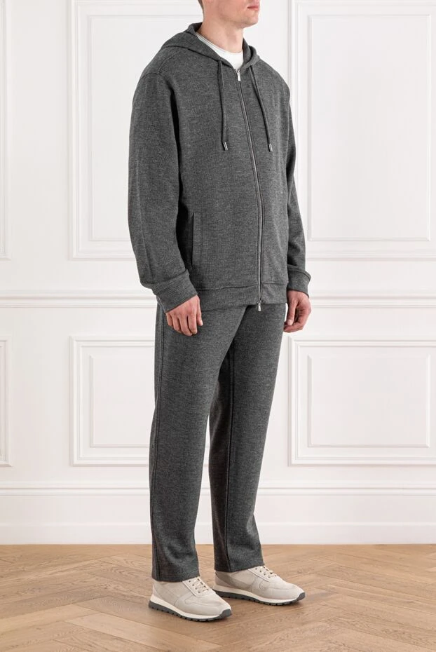 Isaia gray knitted hooded suit with zipper with textured knitting for men 185674 - photo 3