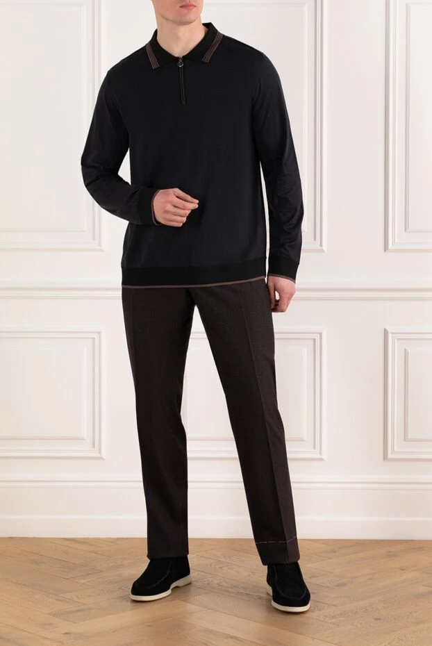 Stefano Ricci polo with long sleeves for men, black, silk and cotton 185906 - photo 2