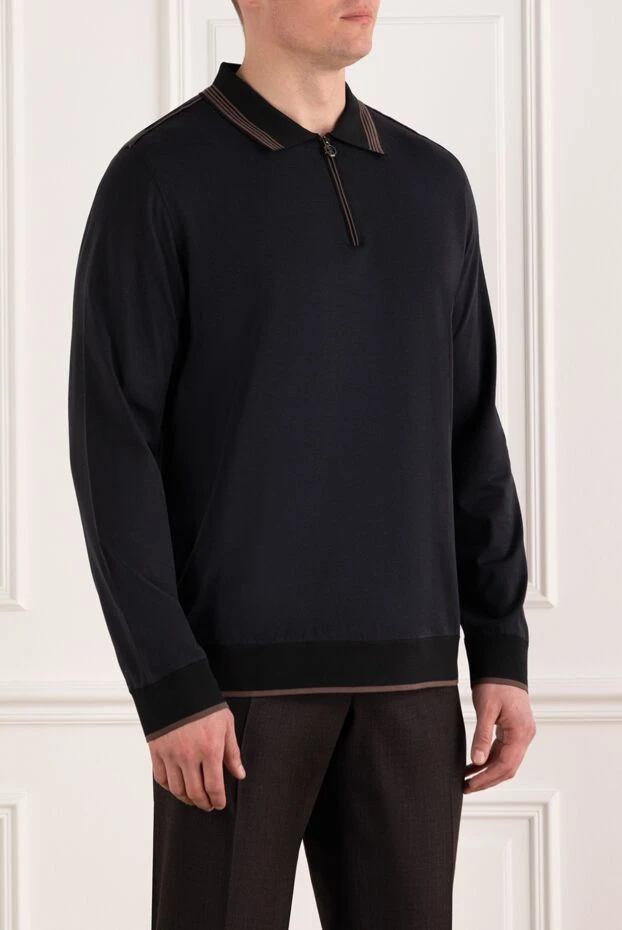 Stefano Ricci polo with long sleeves for men, black, silk and cotton 185906 - photo 3