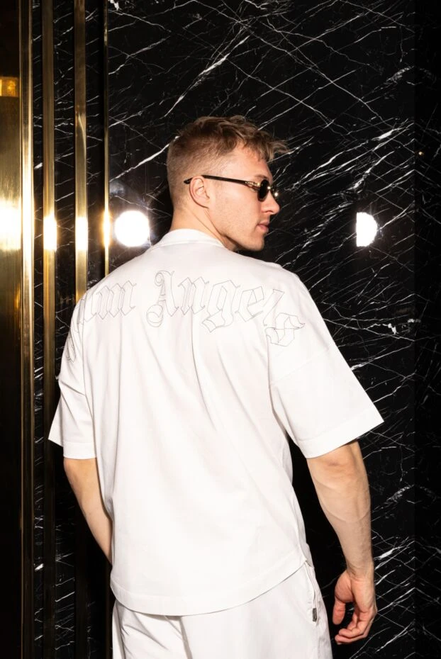 Palm Angels white men's cotton t-shirt with logo 185960 - photo 2