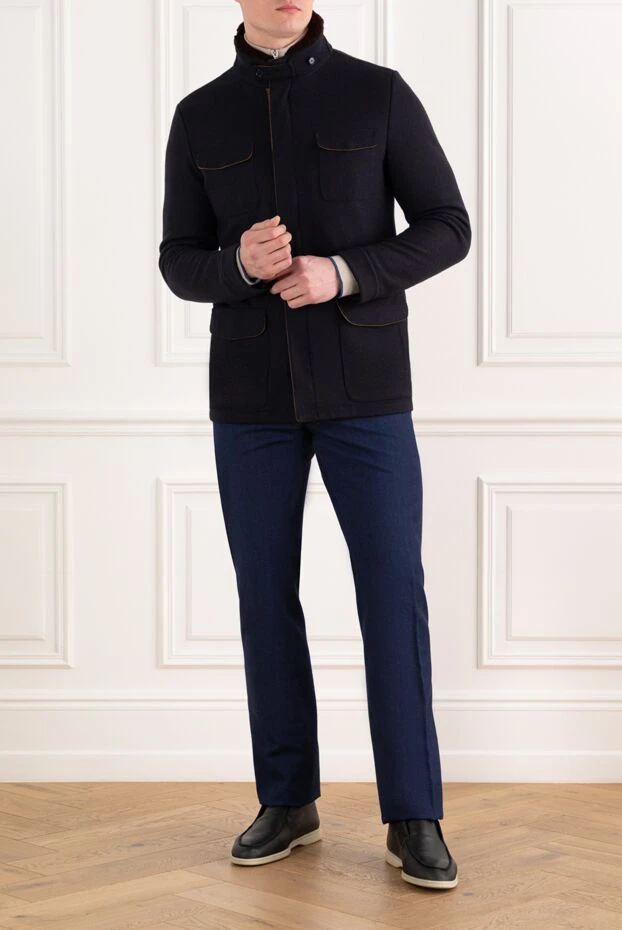 Enrico Mandelli blue men's jacket with fur collar 186018 - photo 2
