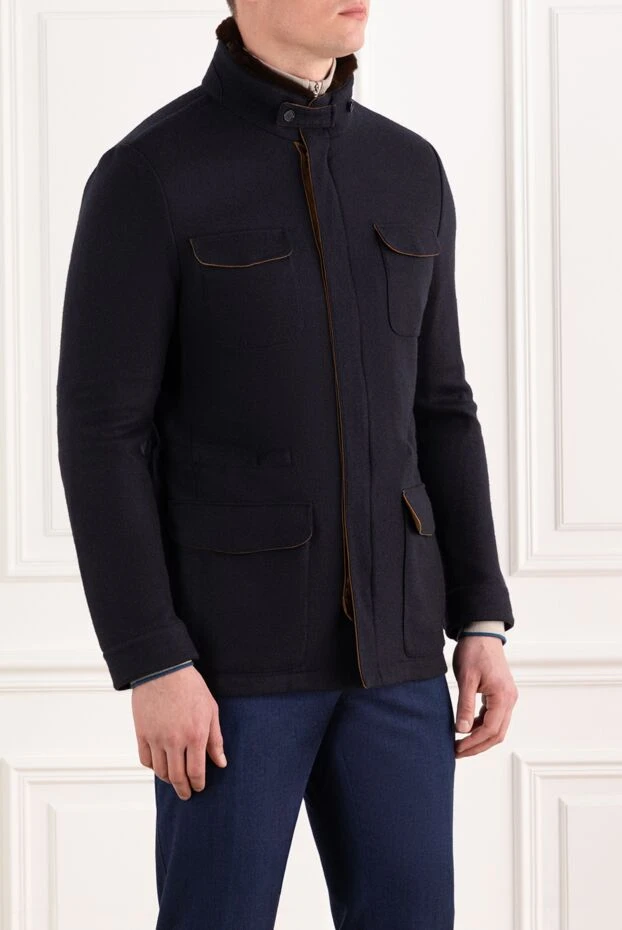 Enrico Mandelli blue men's jacket with fur collar 186018 - photo 3