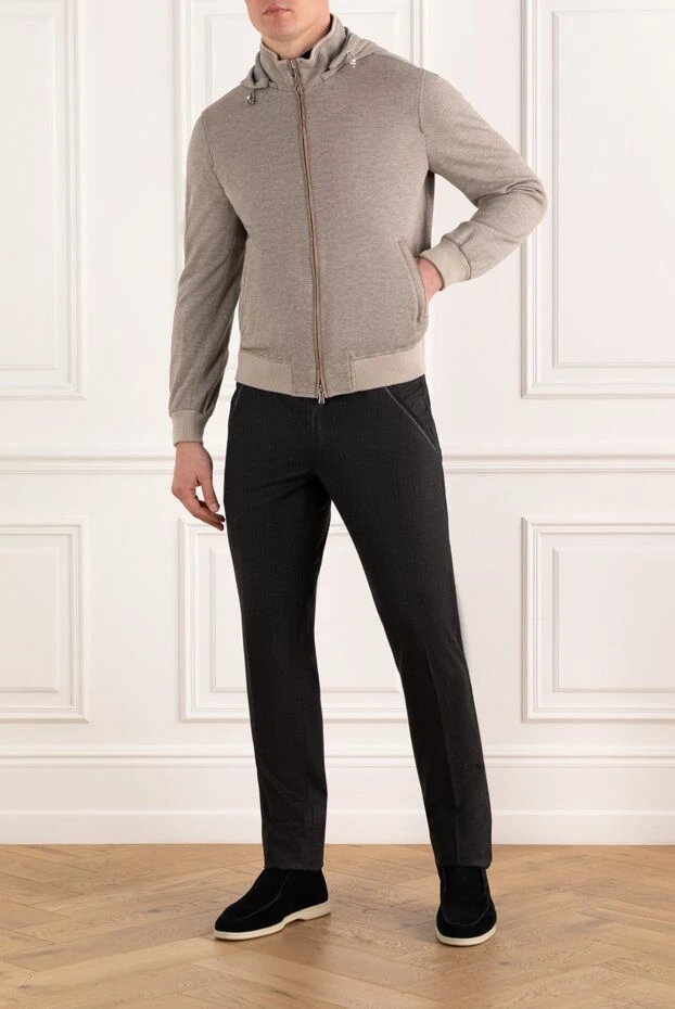 Enrico Mandelli beige men's bomber jacket with hood made of wool and cotton 186022 - photo 2