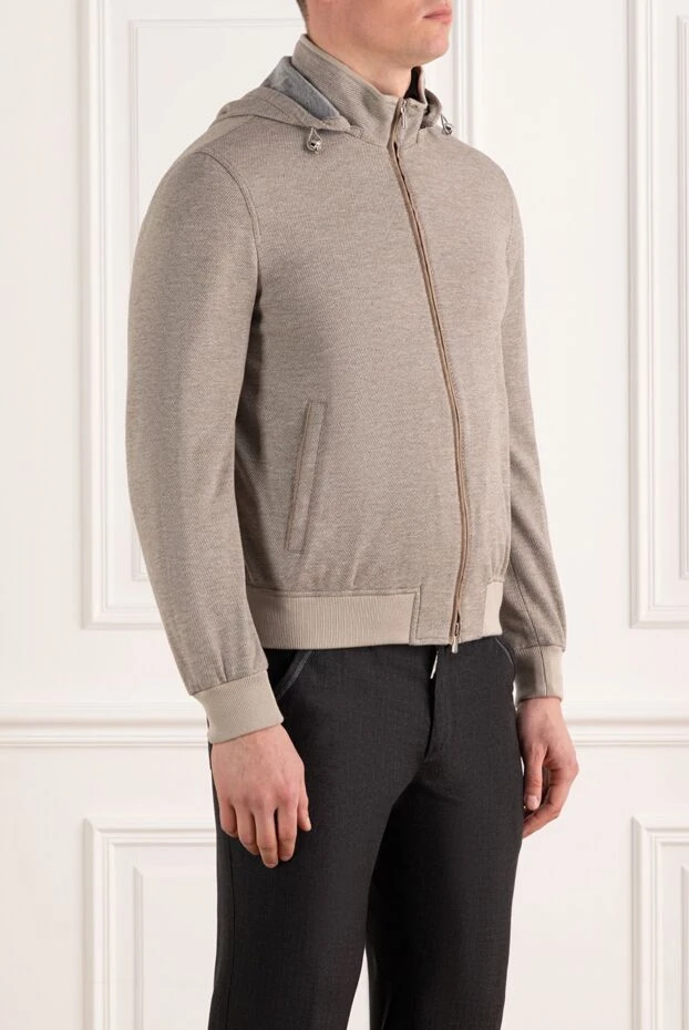 Enrico Mandelli beige men's bomber jacket with hood made of wool and cotton 186022 - photo 3