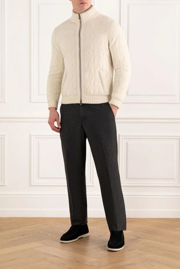 Enrico Mandelli knitted men's jacket with fur made of wool and cashmere, white 186024 - photo 2