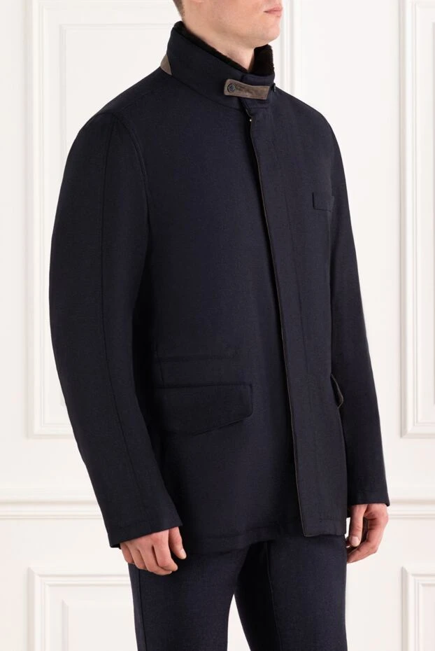 Enrico Mandelli men's navy blue wool cashmere jacket with stand-up collar 186028 - photo 3
