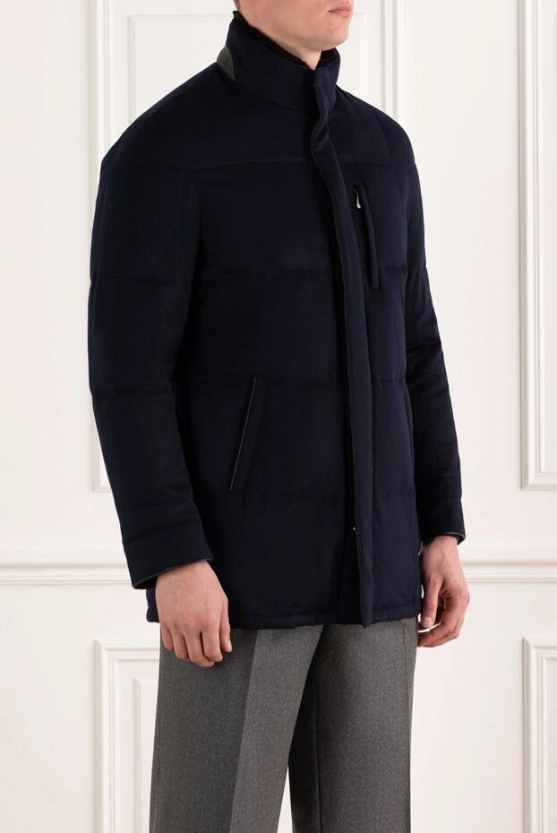 Enrico Mandelli men's blue cashmere jacket with stand collar 186040 - photo 3