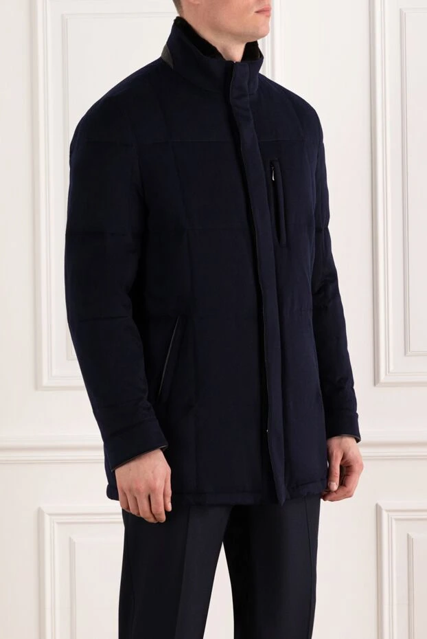 Enrico Mandelli men's blue cashmere jacket with fur collar 186044 - photo 3