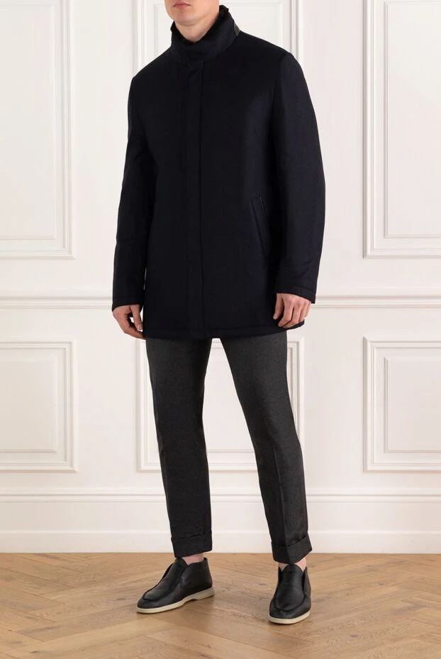 Enrico Mandelli men's blue jacket with fur collar made of wool and cashmere 186048 - photo 2