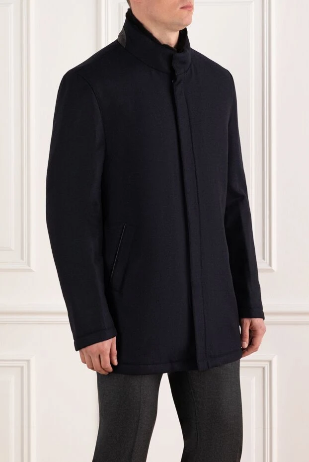 Enrico Mandelli men's blue jacket with fur collar made of wool and cashmere 186048 - photo 3