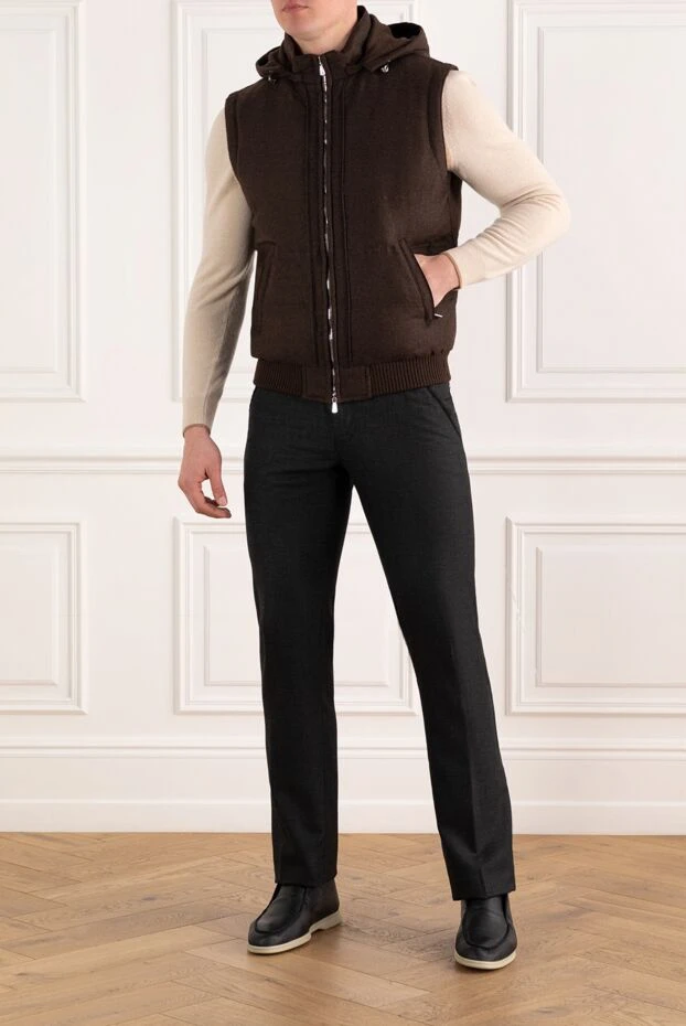 Enrico Mandelli men's vest with a hood, brown, wool and cashmere 186053 - photo 2