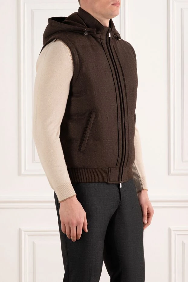 Enrico Mandelli men's vest with a hood, brown, wool and cashmere 186053 - photo 3