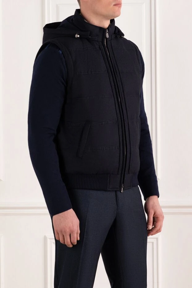 Enrico Mandelli men's vest with a hood, blue, wool and cashmere 186054 - photo 3