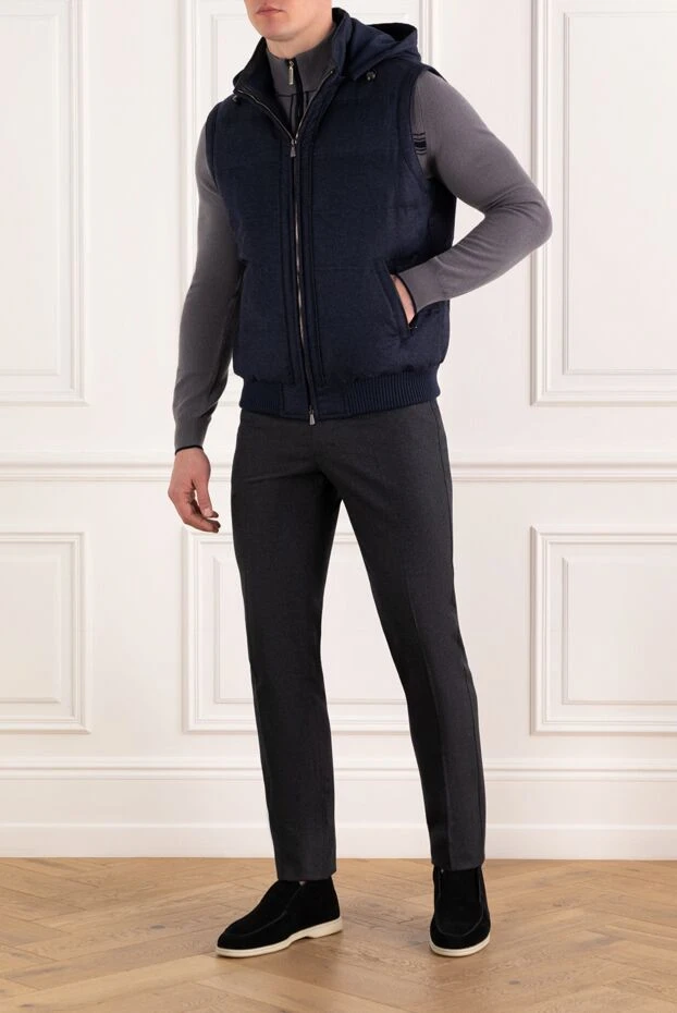 Enrico Mandelli blue men's wool and cashmere hooded vest 186056 - photo 2
