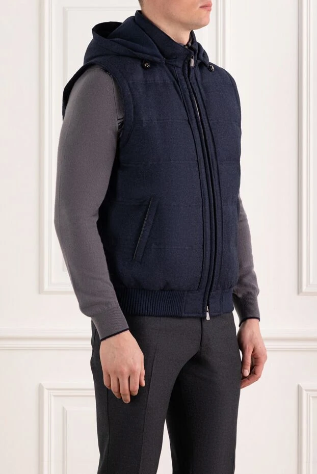 Enrico Mandelli blue men's wool and cashmere hooded vest 186056 - photo 3