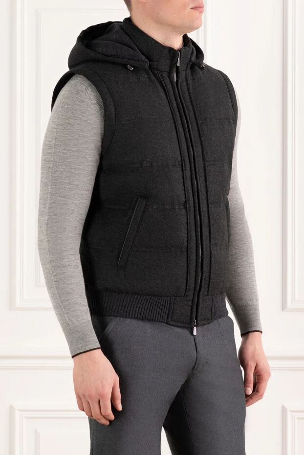 Enrico Mandelli men's gray wool and cashmere hooded vest 186061 - photo 3