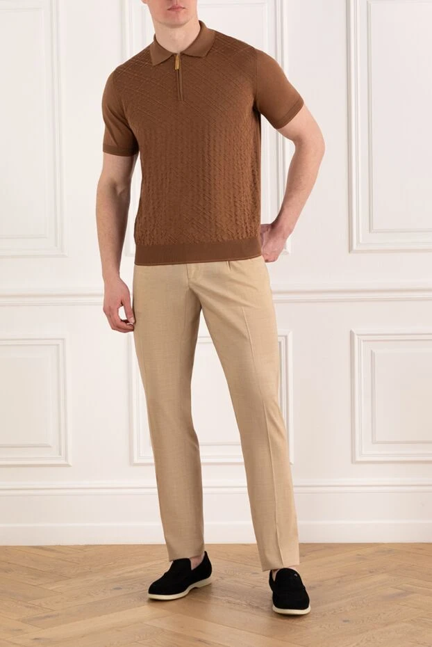 Stefano Ricci men's brown polo with zipper made of silk and cotton 186095 - photo 2