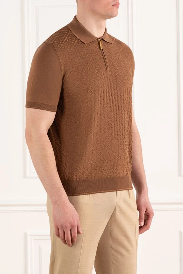 Stefano Ricci men's brown polo with zipper made of silk and cotton 186095 - photo 3