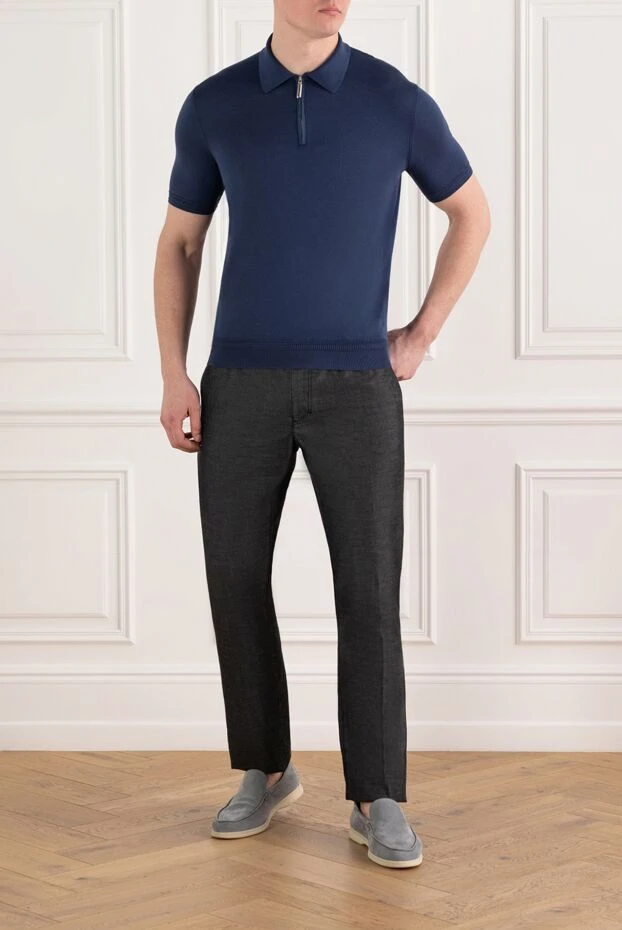 Stefano Ricci men's blue silk polo with zipper 186112 - photo 2