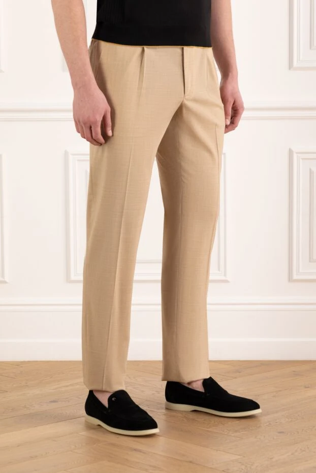 Stefano Ricci men's trousers with a tie, beige, wool 186154 - photo 3