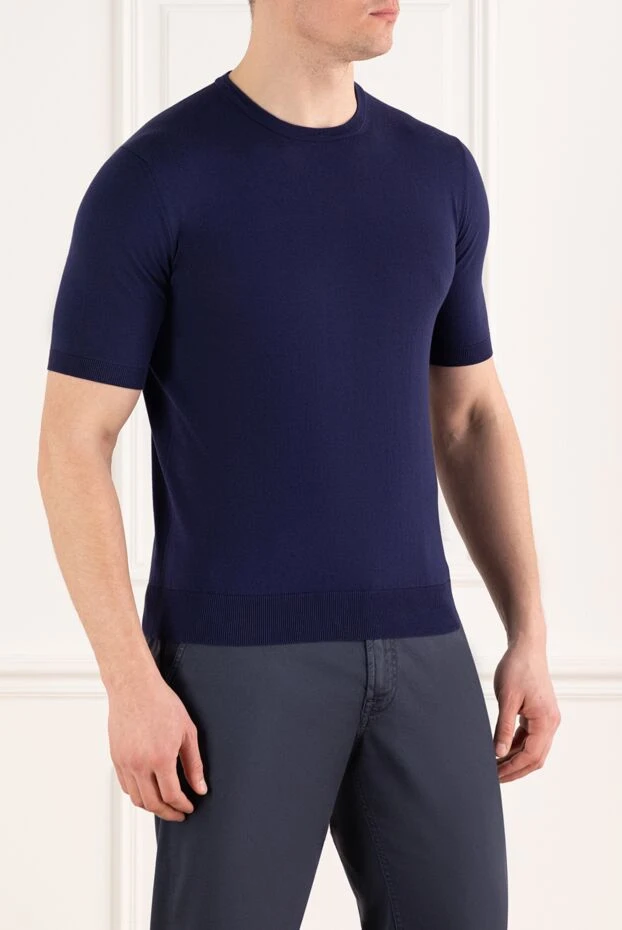 Cesare di Napoli blue men's short sleeve cotton jumper 196928 - photo 3