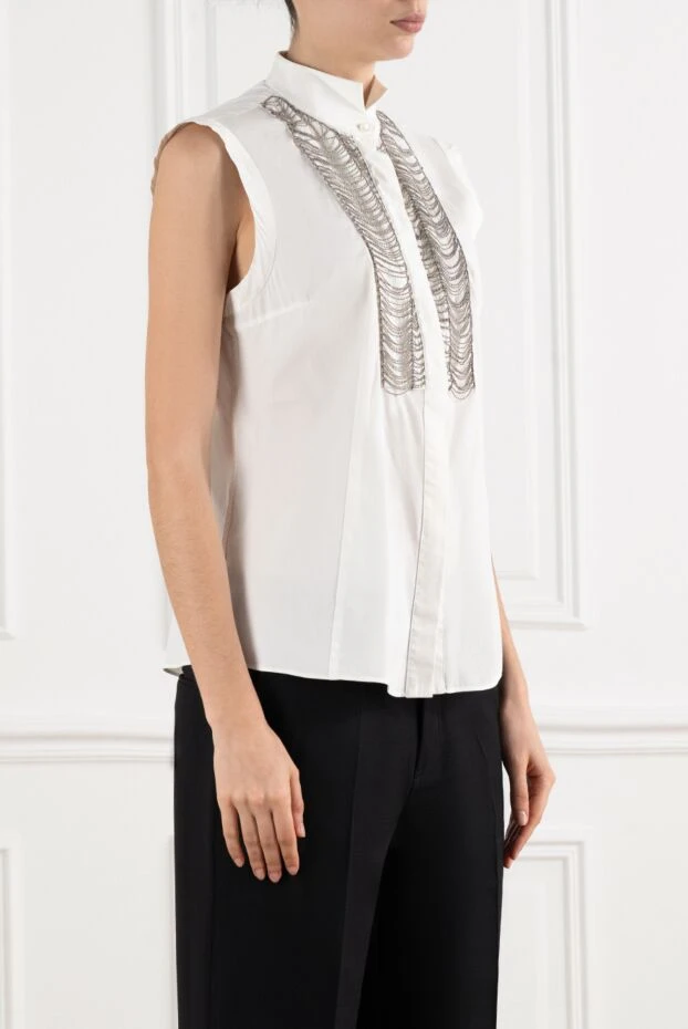 Brunello Cucinelli women's sleeveless blouse with monil chain made of cotton 186277 - photo 3