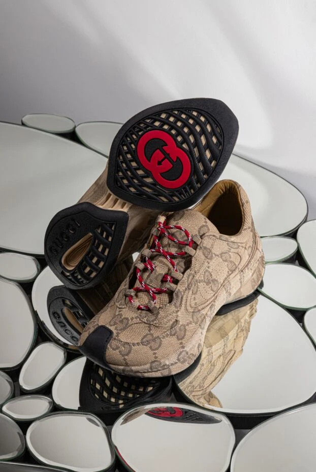 Gucci leather sneakers with gg run monogram for women, beige 186287 - photo 3