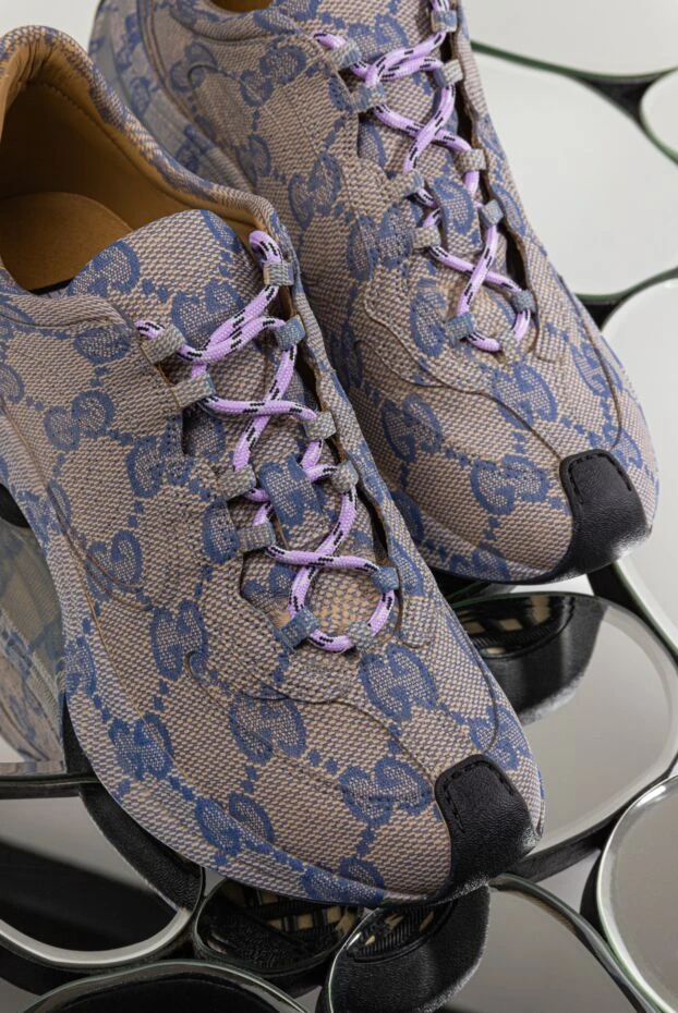 Gucci leather sneakers with gg run monogram for women blue 186288 - photo 2
