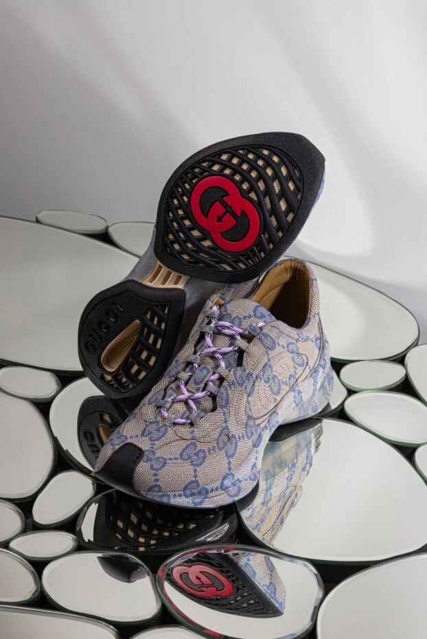 Gucci leather sneakers with gg run monogram for women blue 186288 - photo 3